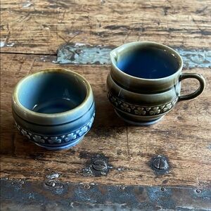 Vintage Ceramic Creamer and Sugar Bowl Set - Blue and Brown